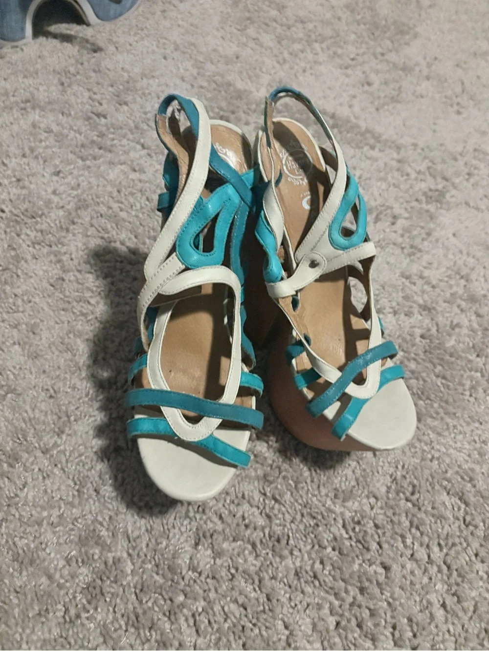Women’s Teal and Beige Strappy platform 6.5” Sandals